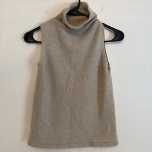 100% Cashmere Sleeveless Turtleneck Sweater Tank Top XS‎ Beige Oatmeal Capsule